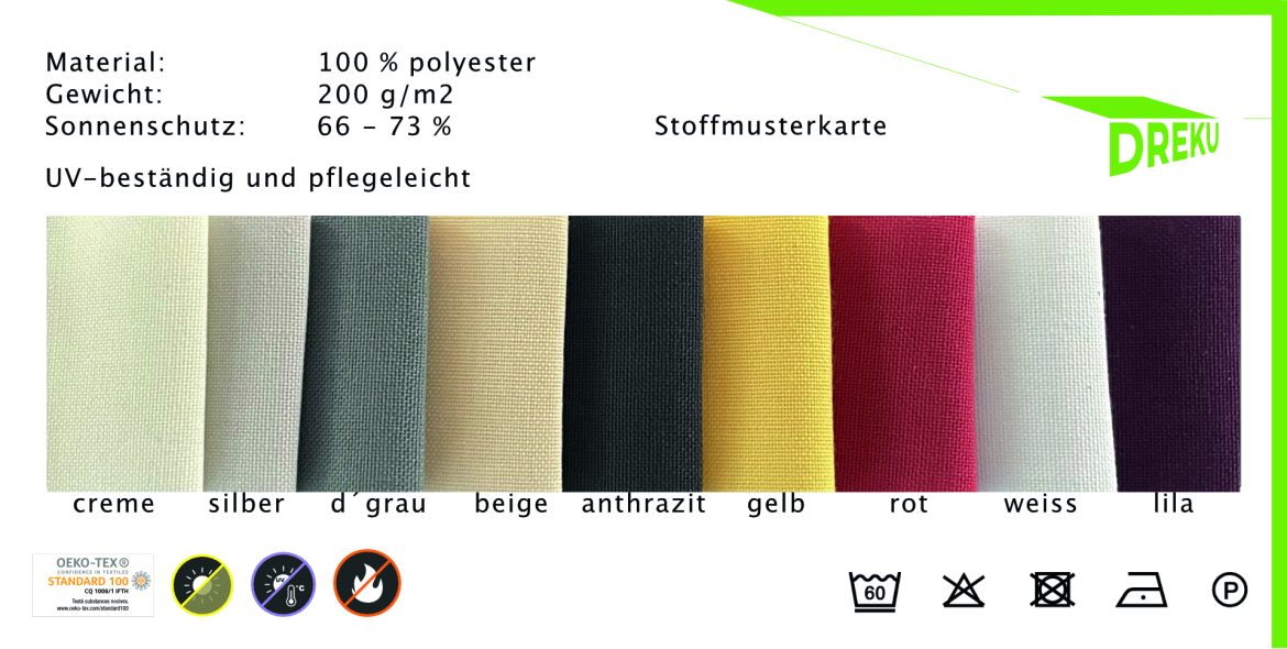 Beschattung & Sonnenschutz zwischen den Sparren Polyesterstoff DREKU GmbH Beschattung & Sonnenschutz zwischen den Sparren Polyesterstoff DREKU GmbH